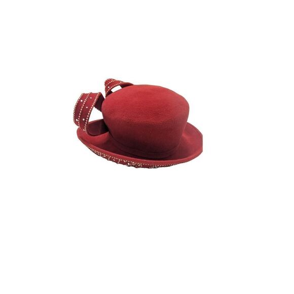 George Zamau\'l Couture Ladies Cartwheel Red Felt‎ Hat Rhinestones 57cm main image 7